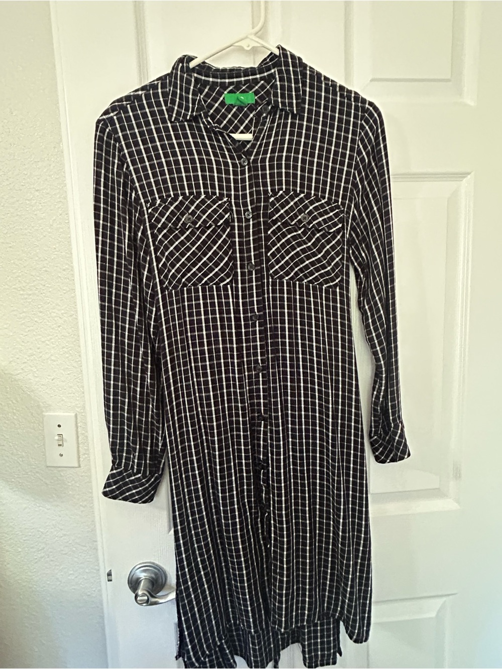 dip Black and White Plaid Long Sleeve Shirt Dress